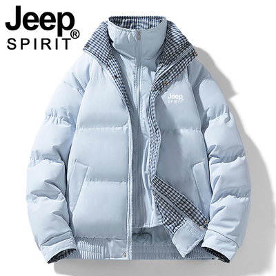 JEEP棉衣女2025新款冬季加厚宽松袄子假两件立领学生羽绒棉服外套