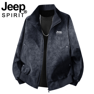 JEEP外套男2026新款春秋美式复古立领潮衣服冬季加绒工装皮衣夹克