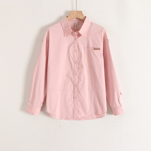 长袖 工装 言 撤柜 polo领简约宽松直筒显瘦女上衣26春装 新款 衬衫