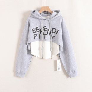 加系列拼色两件套卫衣字母宽松连帽前短后长减龄潮搭26春装新款