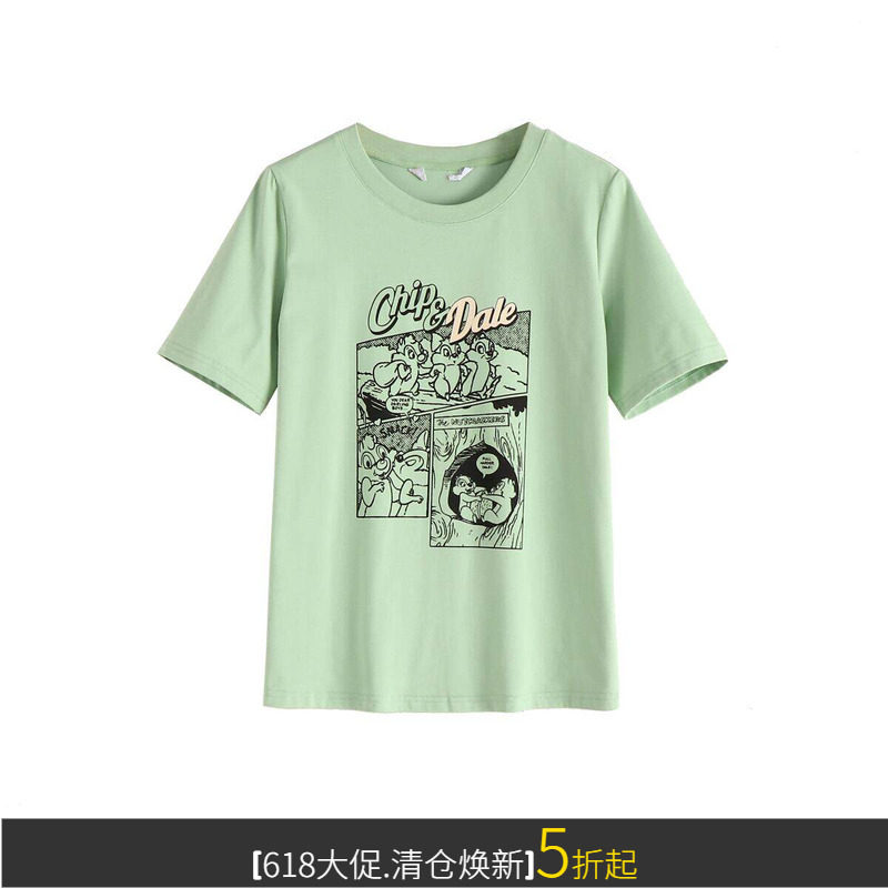 朵系列趣味卡通动漫印花弹力棉减龄百搭直筒短袖T恤春夏装清仓