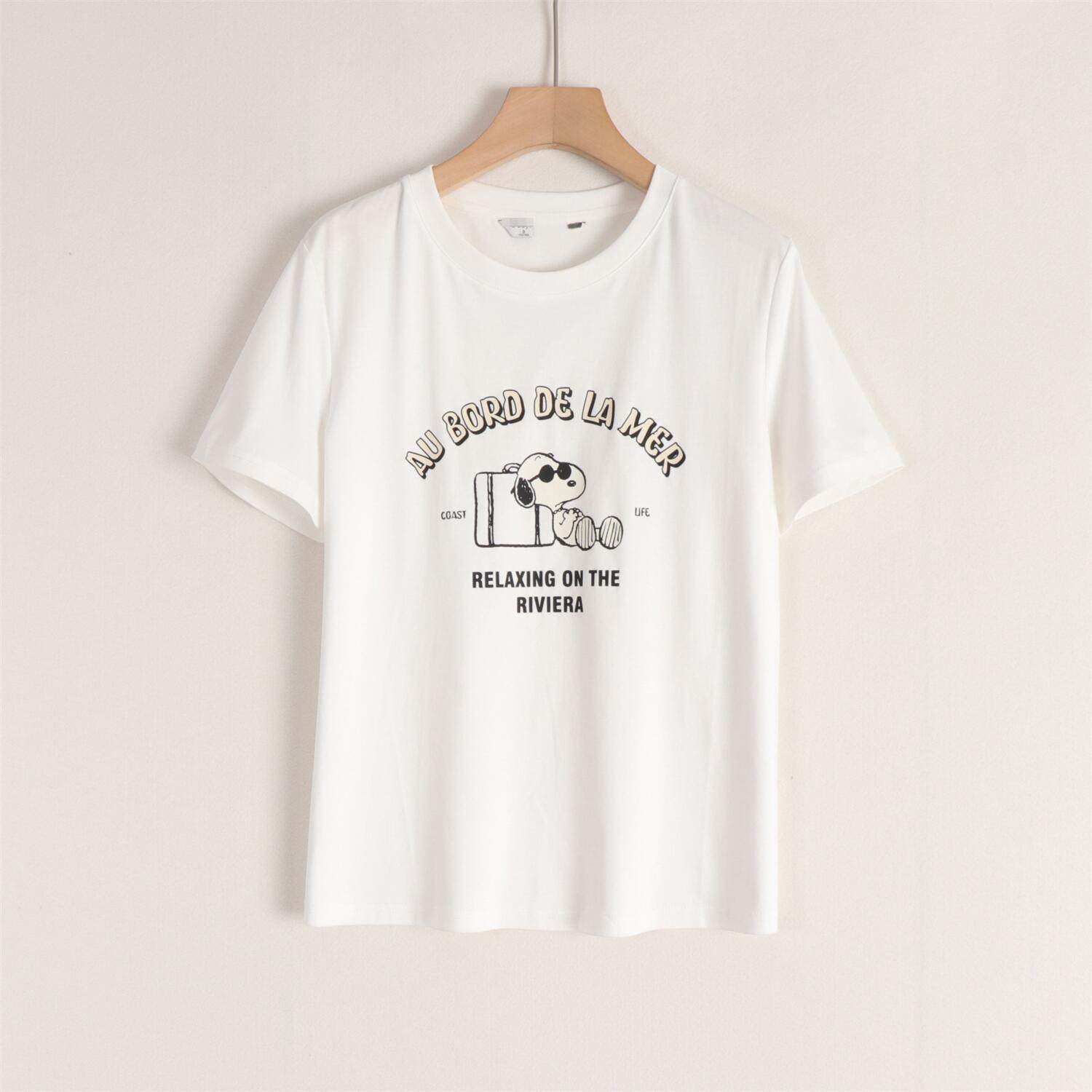 朵系列含桑蚕丝~亲肤丝滑柔软动漫印花宽松显瘦百搭T恤女25夏初秋