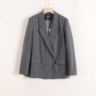 加系列双排扣简约气质干练宽松直筒显瘦ol通勤西装 外套女26春装