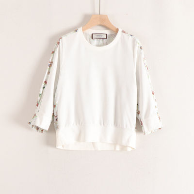 丽系列拼接撞色圆领宽松显瘦七分袖T恤上衣女26春装新款品牌折扣