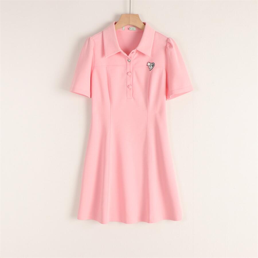 品牌折扣女装爱心胸章休闲运动青春减龄POLO领收腰连衣裙25夏装新