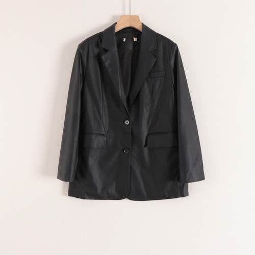 质地柔软酷飒港风宽松直筒简约百搭OL通勤PU皮衣西装外套25秋装新