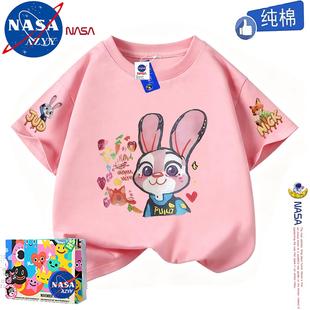 NASAOVER女童纯棉短袖 卡通可爱风朱迪兔子圆领儿童上衣 T恤夏季