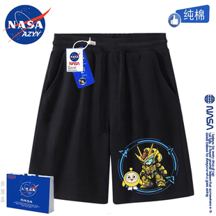 NASAOVER蛋仔机甲战士短裤夏季2024新款潮流纯棉百搭黑色五分裤子