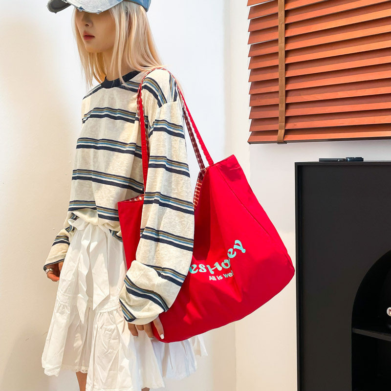 韩系蓝色格子双面帆布包包女2025新款大容量单肩托特包通勤腋下包,箱包皮具/热销女包/男包,时尚帆布包,淘宝优惠券,粉丝福利购,淘宝优惠卷