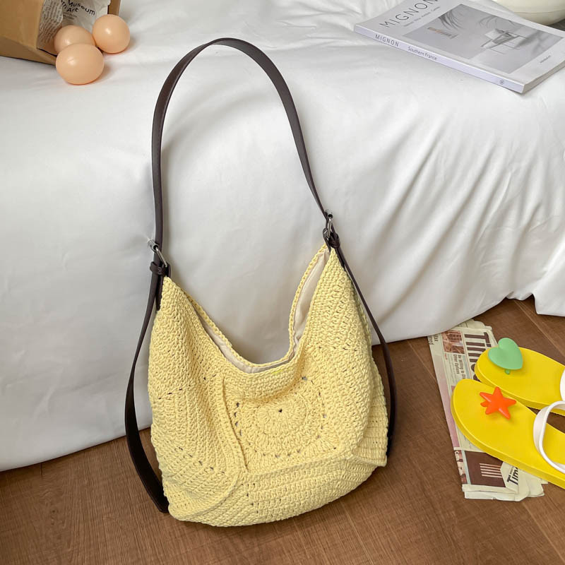 韩国慵懒手钩毛线棉线编织包针织大容量单肩包度假沙滩包通勤女包