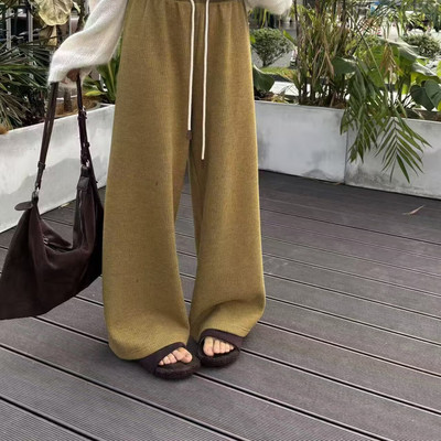 针织阔腿裤直筒裤高腰