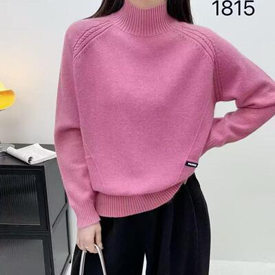 蜜熊绒半高领纯色套头毛衣女冬新宽松显瘦休闲针织打底衫特0.39