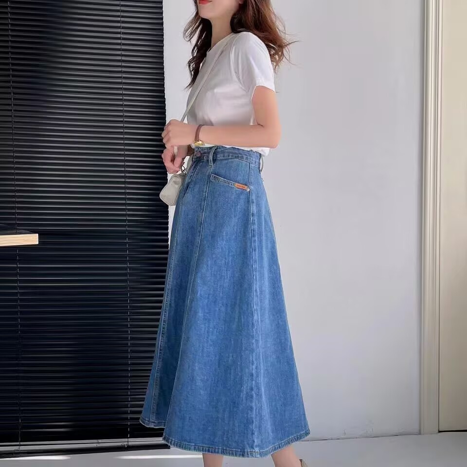牛仔半身裙女夏季新款韩版高腰百搭宽松休闲中长款A字裙莉0.54