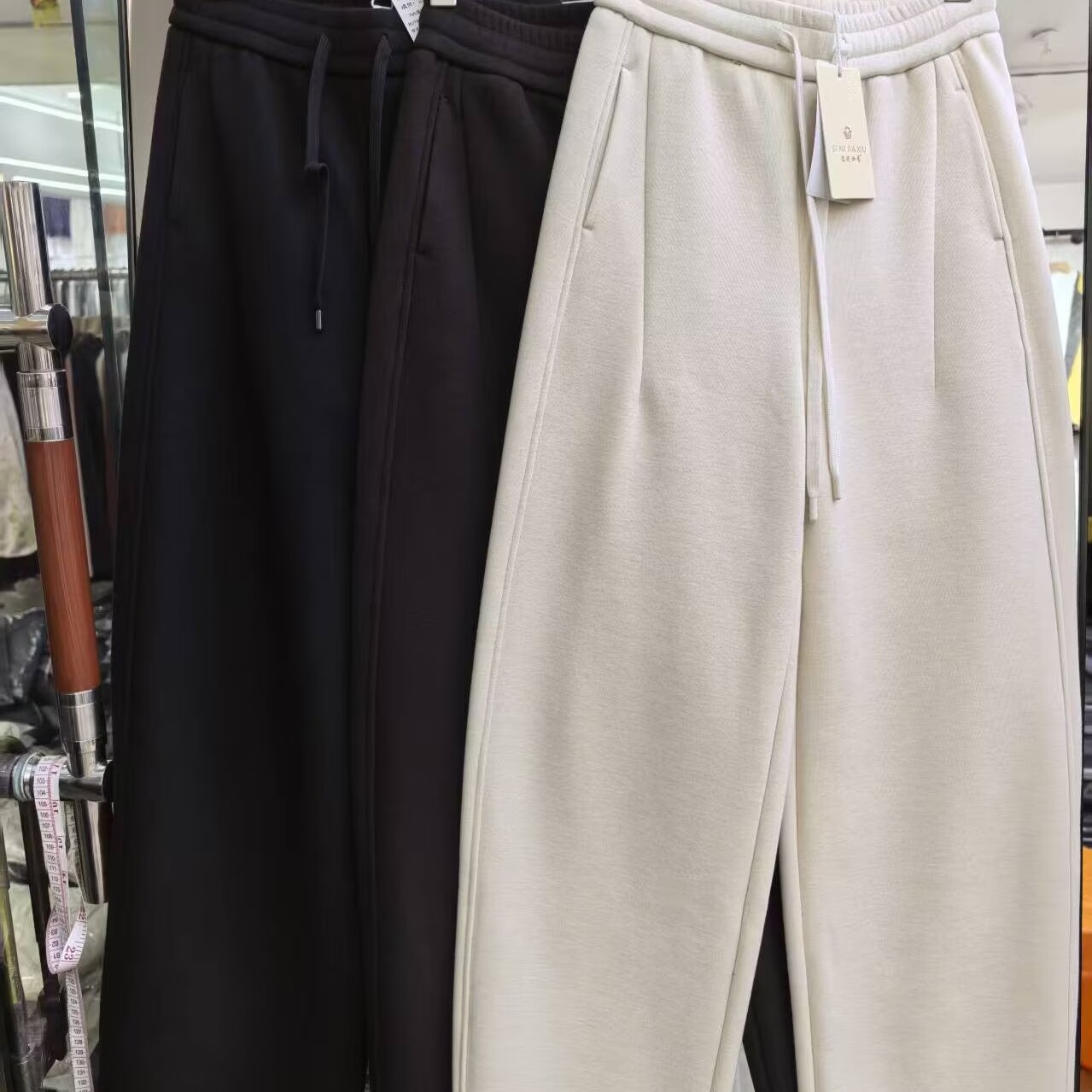 加绒加厚阔腿休闲裤女冬新松紧腰抽绳百搭宽松休闲弯刀裤霞0.84