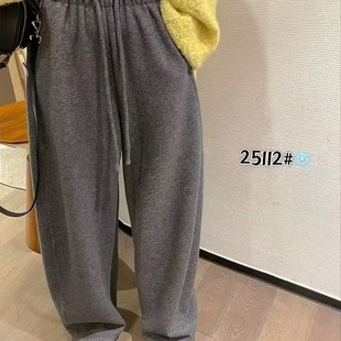 加绒加厚毛呢阔腿裤 汪0.74 女冬新松紧腰抽绳百搭宽松休闲弯刀裤