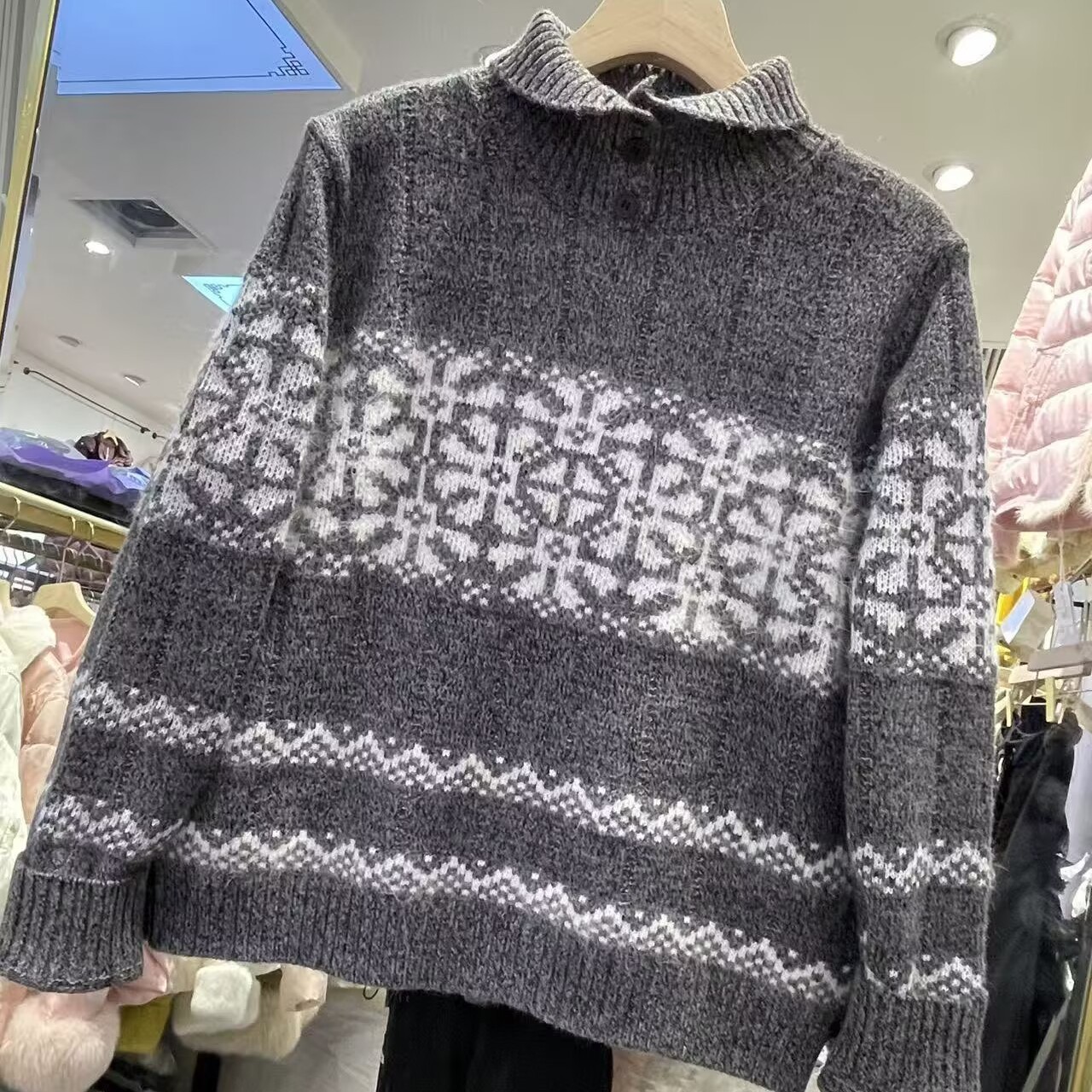 高领拼色套头针织衫毛衣