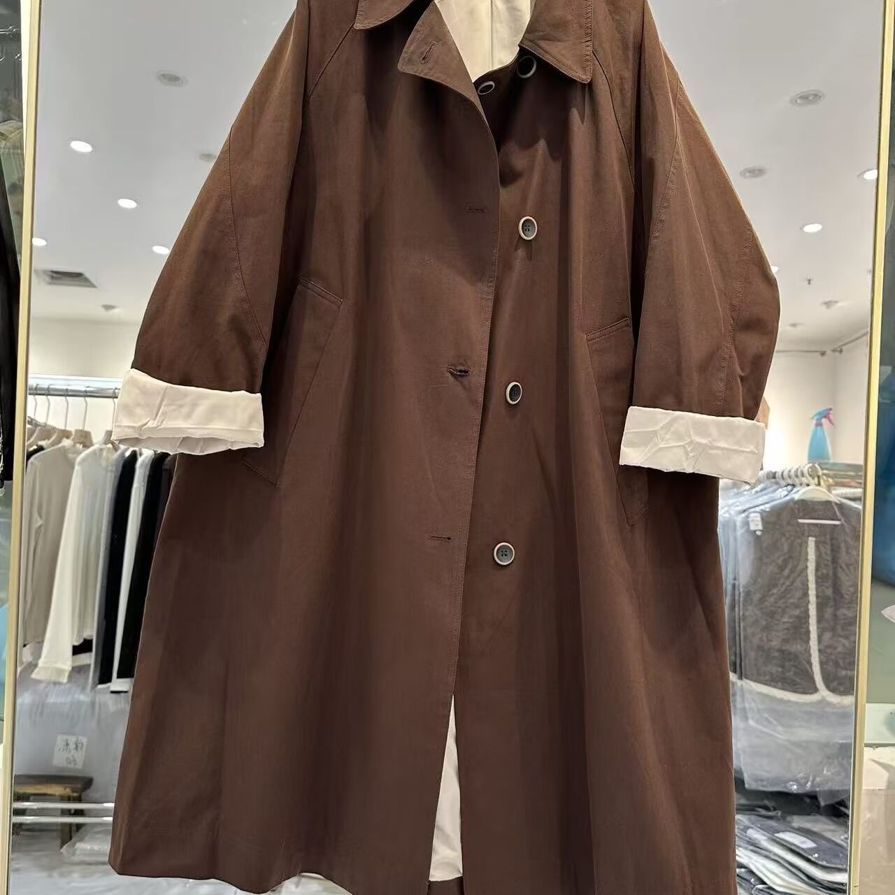 风衣女中长款秋季新款翻领单排扣简约百搭宽松休闲外套良1.12