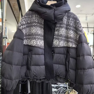 羊羔绒拼接连帽羽绒服女冬季新韩版宽松显瘦百搭休闲外套霞0.85