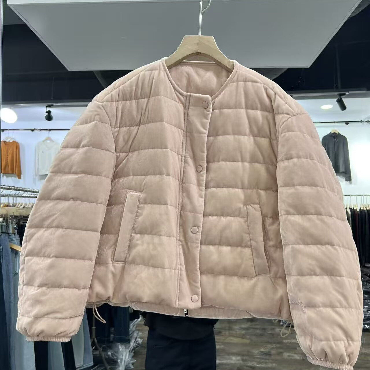 丝绒羽绒服女冬季新款韩版圆领宽松显瘦百搭休闲保暖外套世0.67