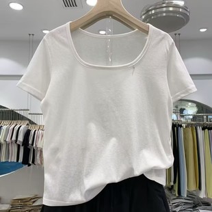 显瘦简约百搭休闲上衣焕0.13 纯色圆领短袖 T恤女夏季 新款 修身