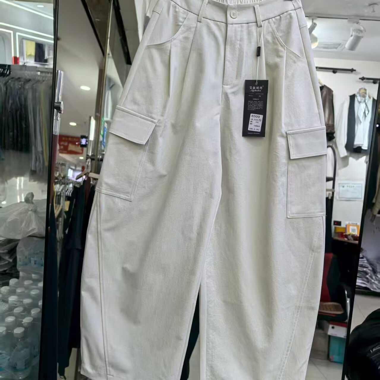 阔腿工装裤女秋季新款一粒扣高腰半松紧百搭宽松休闲弯刀裤霞0.6,女装/女士精品,休闲裤,淘宝优惠券,粉丝福利购,淘宝优惠卷