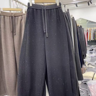 高腰宽松显瘦百搭弯刀裤 新款 特0.79 女冬季 复合婴儿绒亮片阔腿裤
