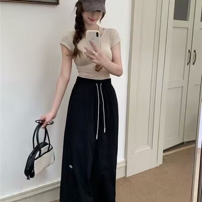 阔腿休闲裤抽绳束脚哈伦裤