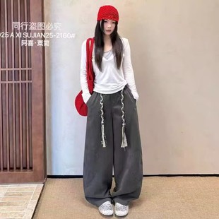 高腰系带宽松显瘦百搭休闲弯刀裤 新款 焕0.56 女秋季 阔腿休闲裤