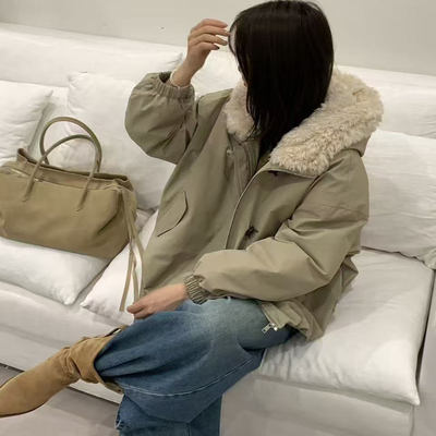 羊羔毛连帽派克羽绒服女冬新款宽松显瘦百搭休闲保暖外套聚0.97