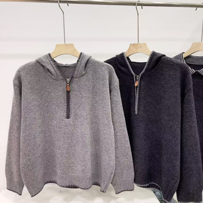 连帽半拉链套头毛衣女冬新款宽松显瘦百搭休闲针织打底衫特0.46