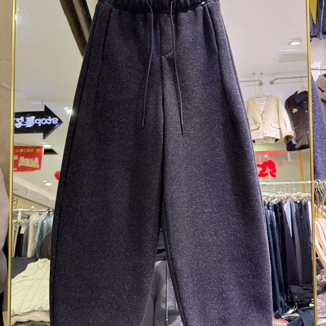 毛呢阔腿裤弯刀裤高腰