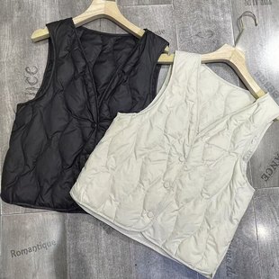 羽绒马甲女秋冬新款 显瘦百搭休闲轻薄保暖背心内搭金0.15 V领修身