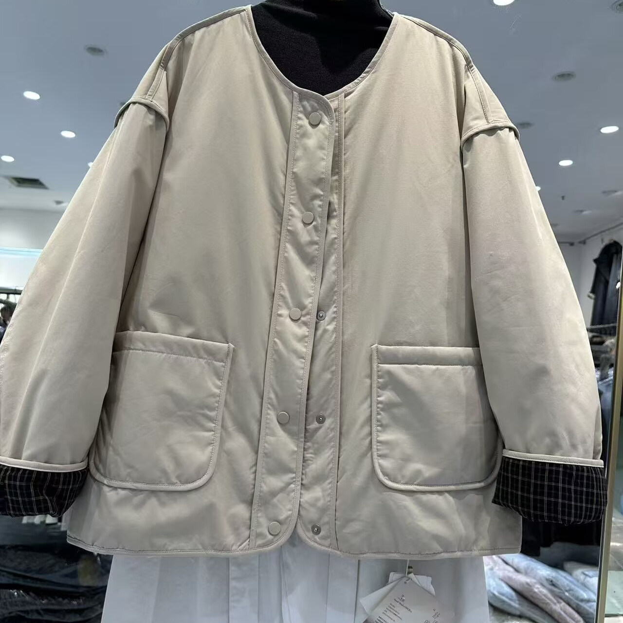 格子内里羽绒服女冬季新款圆领百搭宽松休闲加厚保暖外套良0.73