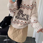 拼色圆领套头毛衣秋冬新宽松显瘦百搭休闲软糯针织打底衫 汪0.57