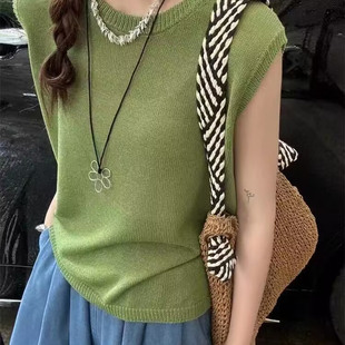 圆领宽松显瘦百搭休闲薄款 新款 毛衣特0.18 针织背心女夏季 无袖