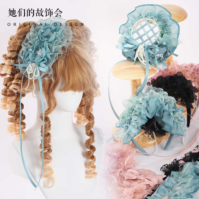 失梦乐园手作小物青色粉色洛丽塔配饰品女lolita手工蝴蝶结发饰