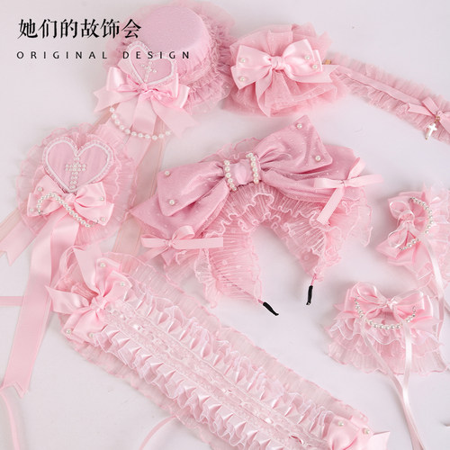 昭和十字恋人粉色蝴蝶结发饰