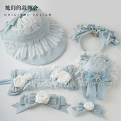 圣诞g蓝色蕾丝花边波耐特BNT帽子蝴蝶结丝带KC雪花小礼帽珍珠发饰