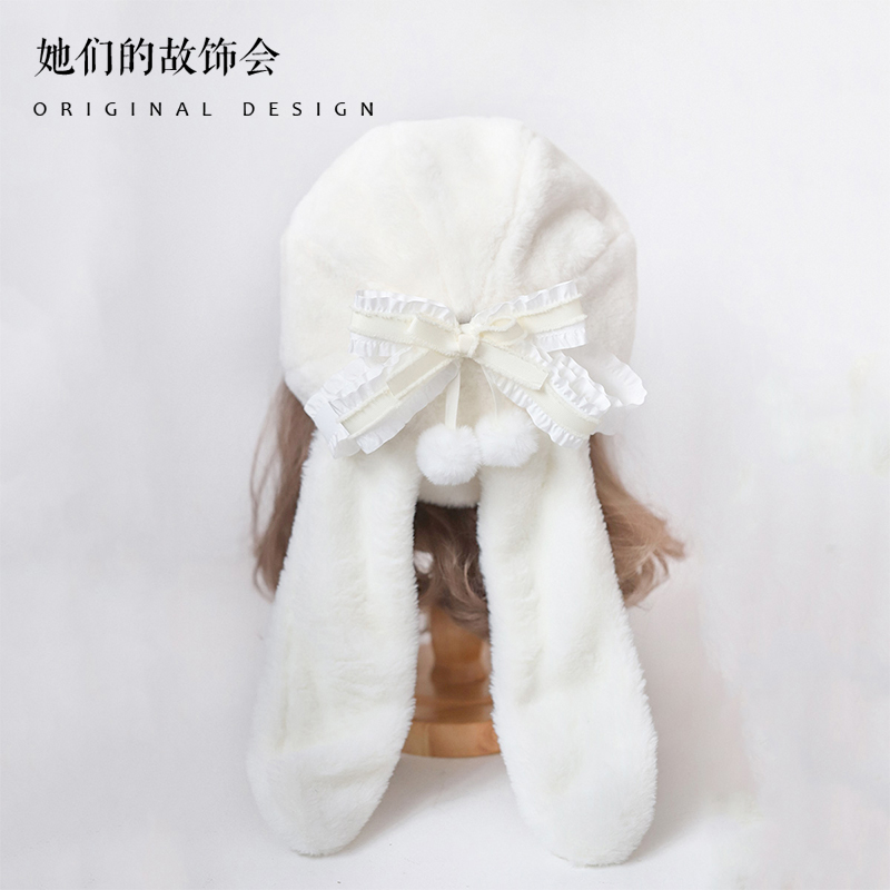 洛丽塔毛绒兔耳贝雷帽