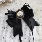 原创虞美人lolita手作小物配饰蝴蝶结胸针发夹一体夹丝带边夹头饰