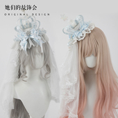 圣诞h蓝白水色手作小物Lolita皇冠礼帽发饰蝴蝶结发带kc发夹对夹