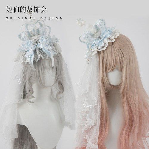 圣诞h蓝白水色Lolita发饰发夹