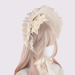 原创Lolita手作蕾丝波奈特BNT帽子甜美可爱玫瑰蝴蝶结发夹一体夹