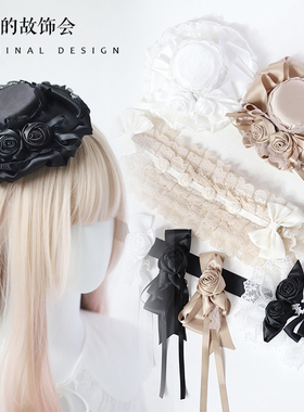 NOLOLITA三周年手作小物哥特洛丽塔黑色白色玫瑰花手工蝴蝶结发夹