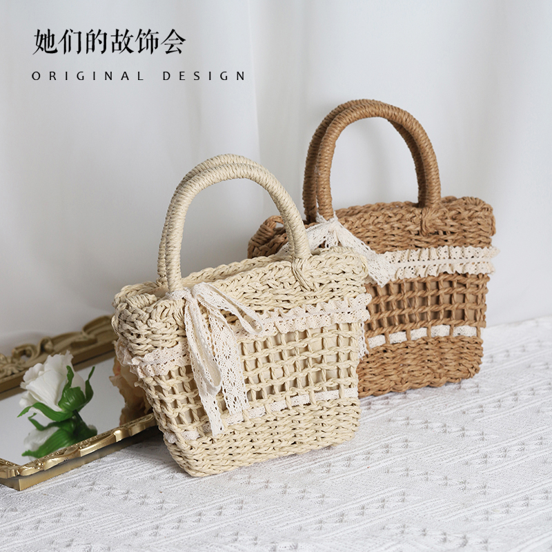 原创纸草可束口出蕾丝边手提包