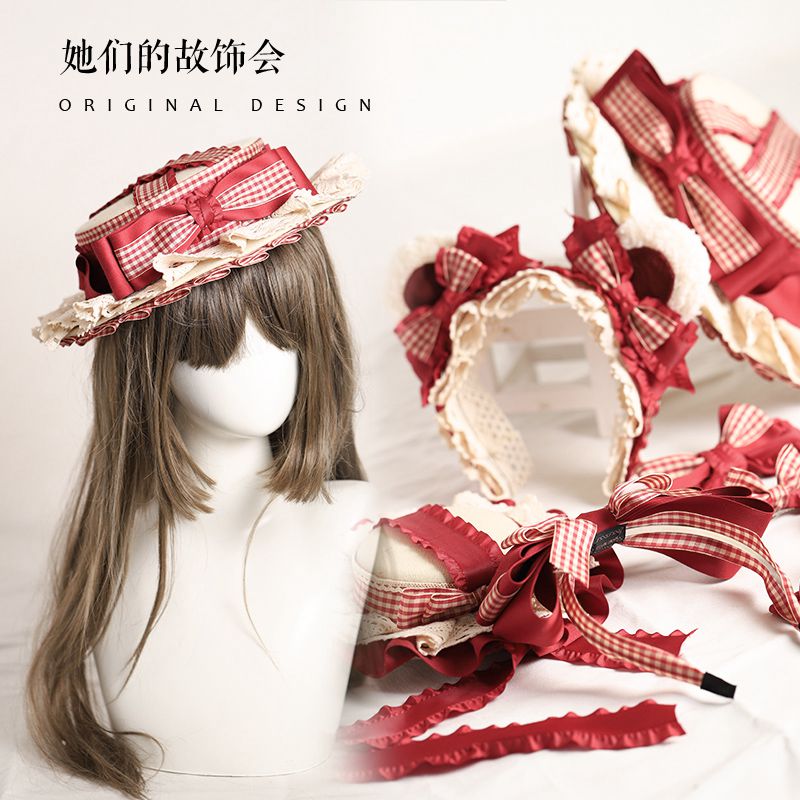 lolita发饰小红帽红色JK制服酒红