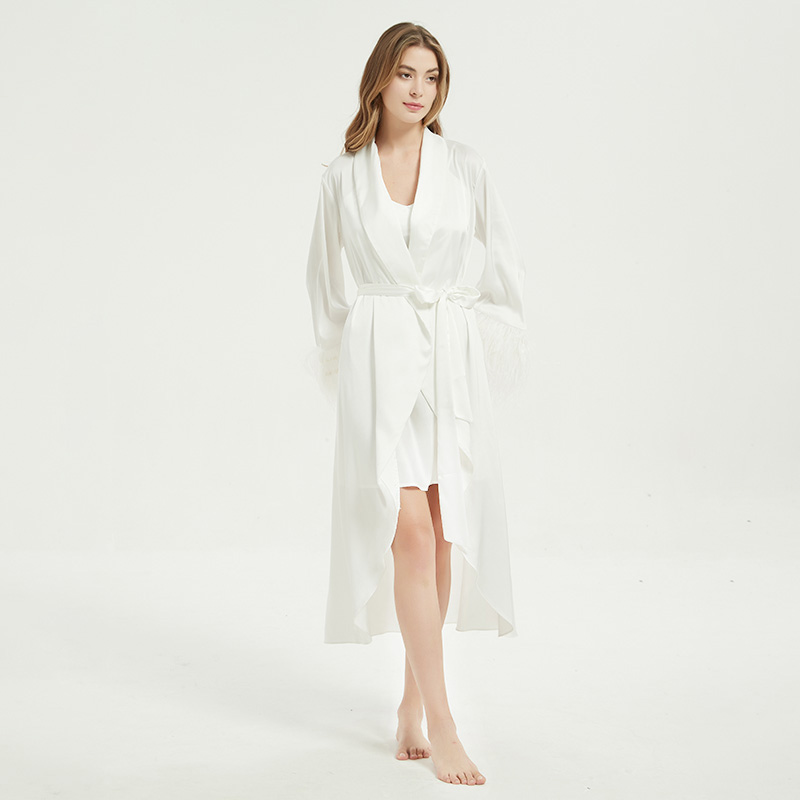 beauty小姐吴昕同款白色睡衣羽毛睡裙家居服套装女长袖长裤睡袍
