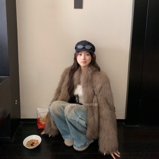 崇福衫 外套保暖贵气 韵‘浮生若梦’仿狐狸毛环保皮草气质女人冬季