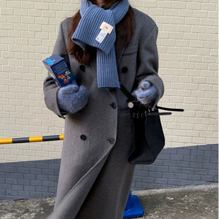 衫韵韩剧女主清谭洞加厚高级感灰色韩系双面呢羊绒大衣外套女