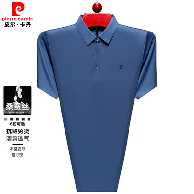 皮尔卡丹桑蚕丝短袖t恤男父亲装